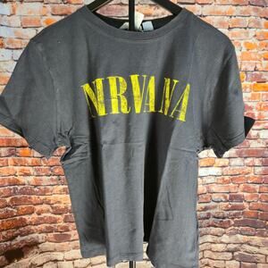 Nirvana Smiley Logo Graphic T Shirt Black H&M Mens Large Grunge Band Tee